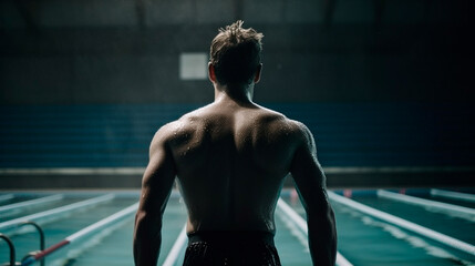 Fototapeta na wymiar Muscled man, back view. Generative AI