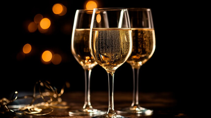 Two glasses of champagne, New Year's Eve party. Generative AI