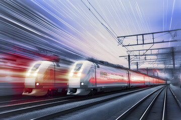 Fototapeta na wymiar Modern high speed train. Neural network AI generated art