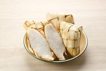 Ketupat or rice dumpling, a local delicacy popular during Eid al-Fitr. Indonesian traditional food
