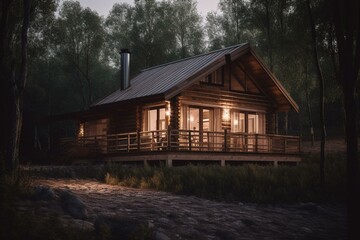 Fototapeta na wymiar A wood cabin representing real estate model concept. Generative AI