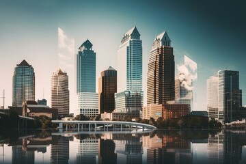 Gradual layers of clear Tampa skyline landmarks. Generative AI
