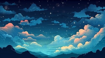 Fototapeta na wymiar Sky above the clouds Melhen starry sky cute sky background illustration. AI generative
