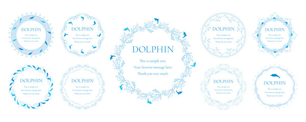 素材_フレームのセット_イルカをモチーフにした飾り枠。シンプルで高級感のある夏のイメージ