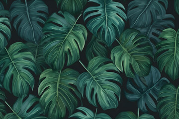 Naklejka na ściany i meble Tropical plants background. Neural network AI generated art