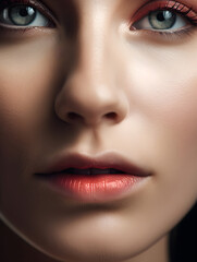 Close up lips, clean skin, make up cosmetic, generative ai.