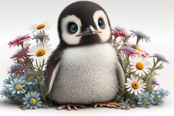 Cute Baby Penguin floral