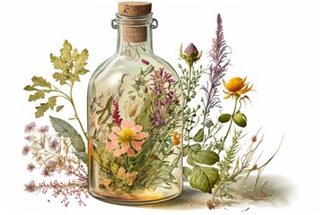 Vintage floral watercolor illustration of Wildflowers
