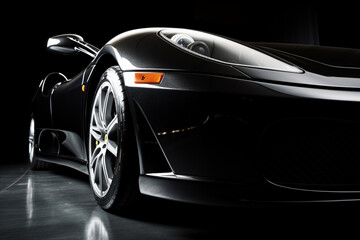 Obraz na płótnie Canvas Sports car on black with generative AI technology