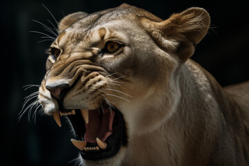 Fototapeta premium Close up portrait of a lion with generative AI technology