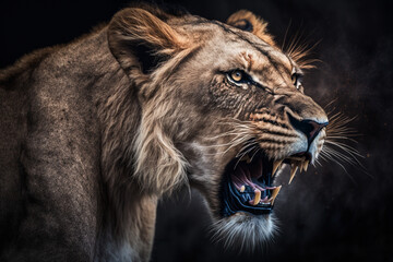 Fototapeta na wymiar Close up portrait of a lion with generative AI technology