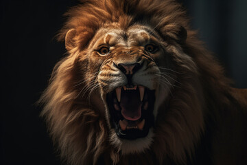 Obraz na płótnie Canvas Close up portrait of a lion with generative AI technology