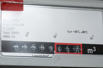 Electric meter as background, closeup. Gas measuring device