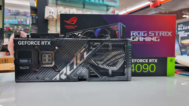 ASUS ROG STRIX Nvidia GeForce RTX 4090 GPU 24GB Tweak III, with DLSS and Reflex, High End Graphics Card with box in a gaming retails store, in Dubai, United Arab Emirates- March 16, 2023
