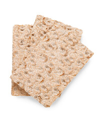 Three tasty crispbreads on white background, top view