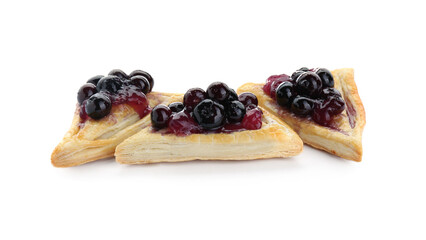 Fresh tasty puff pastry with sweet berries isolated on white