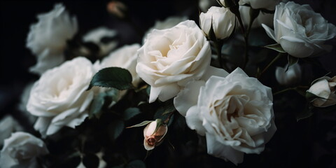 Obraz na płótnie Canvas Weiße Rosen Blüten mit dunklen Hintergrund - mit KI erstellt 