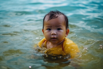 Fototapeta na wymiar new born baby floating in the sea. Generative AI