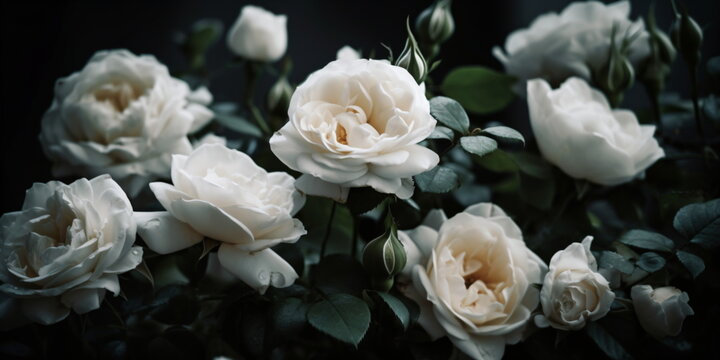 Weiße Rosen Blüten mit dunklen Hintergrund - mit KI erstellt © Marc Kunze