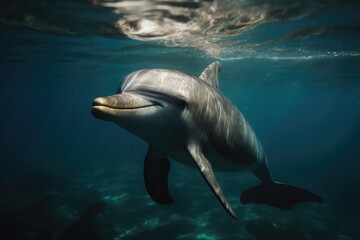 Fototapeta premium Dolphin under the ocean. Generative AI
