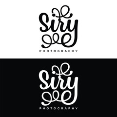 Abstract Black and White siry script font logo design template