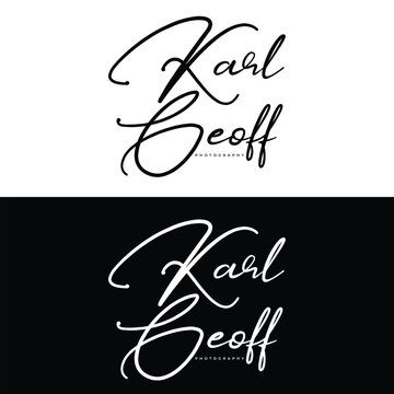 Abstract Black and White KARL GEOFF script font logo design template