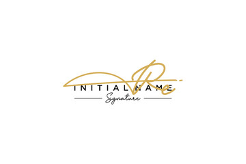 Initial RE signature logo template vector. Hand drawn Calligraphy lettering Vector illustration.