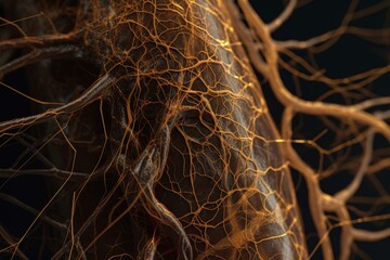 A picture of interwoven nerves in the body. Generative AI