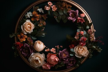 Elegant floral frame with round shape. Generative AI