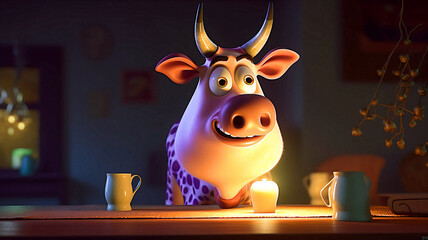 Caricature between Ox and Pig