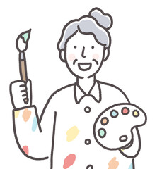絵を描くシニア女性