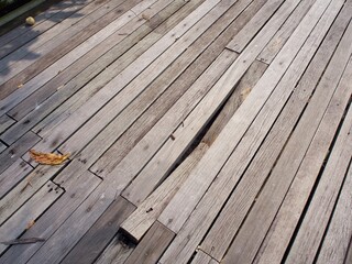 Damaged outdoor wooden plank at Changi Broadwalk
