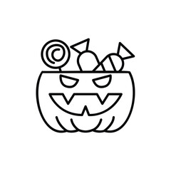 candy and pumpkin icon. outline icon.