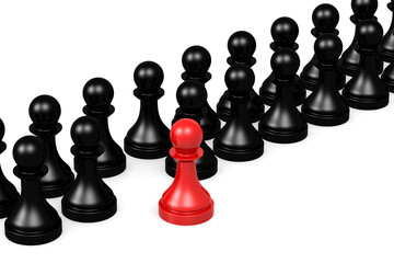 Leadership concept with red pawn standing out from the black