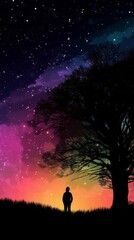 Obraz na płótnie Canvas A silhouette with a brilliant colorful night sky with stars. Generative AI. 