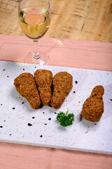 Tasty vegetarian vegan meat free chicken thighs, healthy food