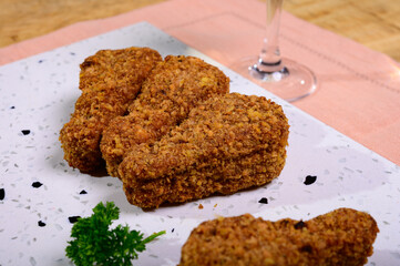 Tasty vegetarian vegan meat free chicken thighs, healthy food