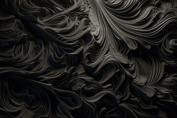 Naklejka na ściany i meble Fractal patterns of black and gray paint create an abstract background. Generative AI