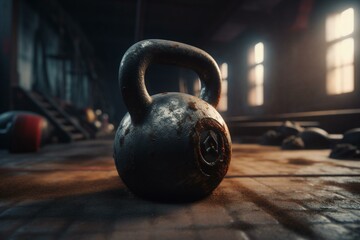 Naklejka na ściany i meble Kettlebell in concrete gym for exercise or bodybuilding. Generative AI