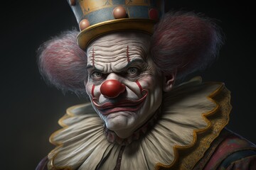 Scary clown, Clown face seen up close, Generative AI