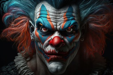 Scary clown, Clown face seen up close, Generative AI