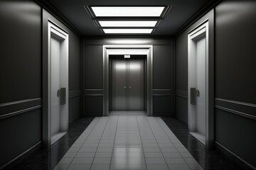 Corridor of buildings with elevators, corridor with elevator, Generative AI