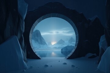 Fototapeta premium Magic portal in the arctic, Portal to ice dimension, Generative AI