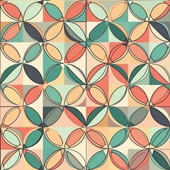 Fototapeta premium Seamless pastel pattern of colorful circles in a squares created with Generative AI technology