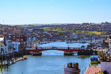 Obraz premium England, North Yorkshire, Whitby. Seaside town, port, civil parish in the Borough of Scarborough. Whitby has an established maritime, mineral and tourist economy. 2017-05-05