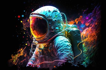 Obraz na płótnie Canvas Astronaut in space in painting style with colorful background, Generative AI