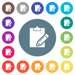 Blank notepad with pencil solid flat white icons on round color backgrounds