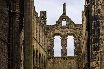 England, West Yorkshire, Leeds, North Bank of river Aire. Kirkstall Abbey, 12th century Cistercian...