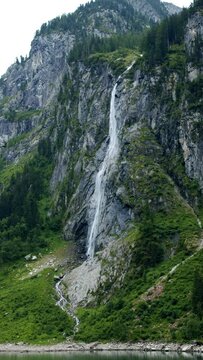 Beautiful Waterfall Mountain of Stillup Lake, Austria, Tyrol.