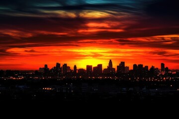 city skyline at sunset